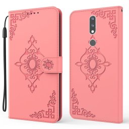 Кожен калъф тип портмоне с гравирана шарка за Nokia 2.4 - розов