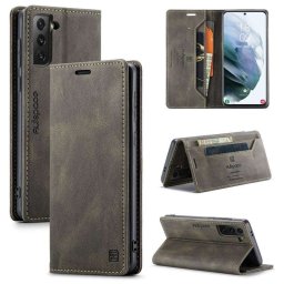 Кожен калъф страничен flip марка AUTSPACE за Samsung Galaxy S21 – сиво-зелен