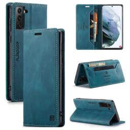 Кожен калъф страничен flip марка AUTSPACE за Samsung Galaxy S21 – тюркоазен