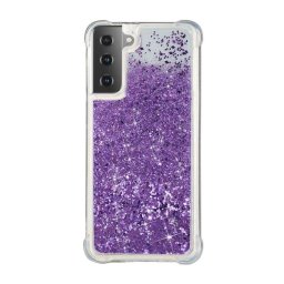 Силиконов гръб с течност с брокат за Samsung Galaxy S21 - лилав