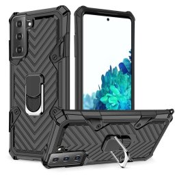 Хибриден гръб на черти със стойка за Samsung Galaxy S21+ - черен