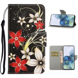 Калъф тип портмоне за Samsung Galaxy S21 Ultra - черен с цветя