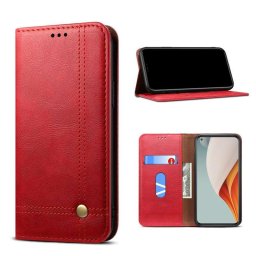 Кожен калъф тип портмоне с магнитна закопчалка за OnePlus Nord N100 - червен