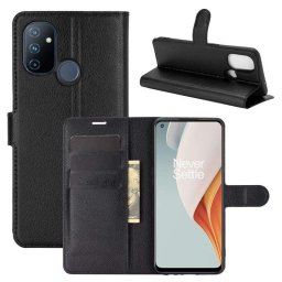 Кожен калъф тип портмоне за OnePlus Nord N100 - черен