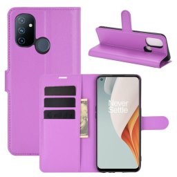 Кожен калъф тип портмоне за OnePlus Nord N100 - лилав