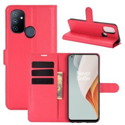 Кожен калъф тип портмоне за OnePlus Nord N100 - червен
