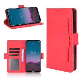 Кожен калъф тип портмоне с магнитно закопчаване за Nokia 5.4 - червен
