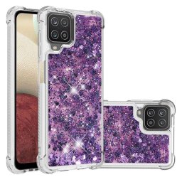 Силиконов гръб с течност с брокат за Samsung Galaxy A12 - лилав