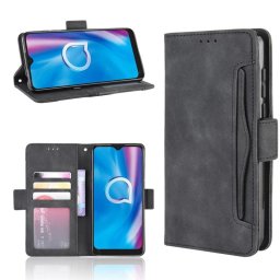 Кожен калъф тип портмоне с магнитна закопчалка за Alcatel 1SE - черен