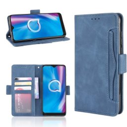 Кожен калъф тип портмоне с магнитна закопчалка за Alcatel 1SE - тъмно син