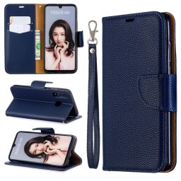 Кожен калъф тип портмоне за Huawei P30 Lite - тъмно син