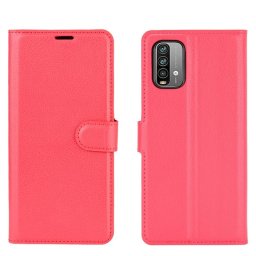 Кожен калъф тип портмоне за Xiaomi Redmi 9T - червен