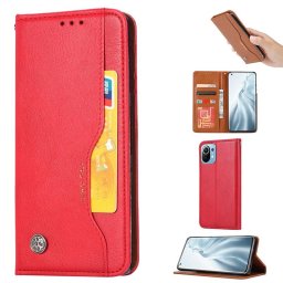 Кожен калъф тип портмоне с магнитна закопчалка за Xiaomi Mi 11 - червен