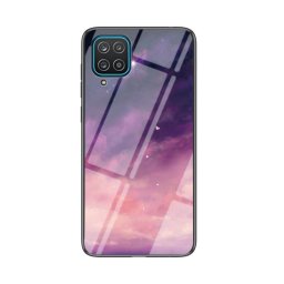 Силиконов кейс със стъклен гръб за Samsung Galaxy A12 - лилави облаци