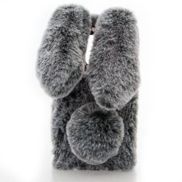 Пухкав силиконов гръб зайче за Xiaomi Redmi Note 9 Pro - тъмно сив