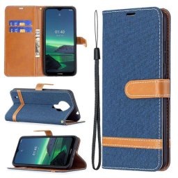 Калъф страничен флип от кожа и текстил за Nokia 1.4 - син