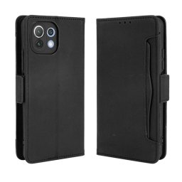 Кожен калъф тип портмоне с магнитна закопчалка за Xiaomi Mi 11 Lite - черен