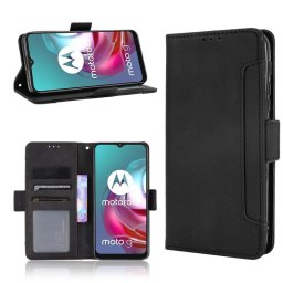 Кожен калъф тип портмоне с магнитно закопчаване за Motorola Moto G10/G30 - черен