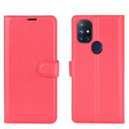 Кожен калъф тип портмоне за OnePlus Nord N10 - червен