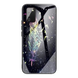 Силиконов кейс със стъклен гръб за Samsung Galaxy A02s - шарено перо