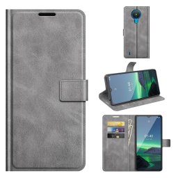 Кожен калъф тип портмоне за Nokia 1.4 - сив