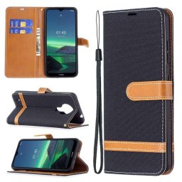 Калъф страничен флип от кожа и текстил за Nokia 1.4 - черен