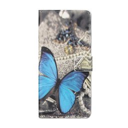 Кожен калъф тип портмоне за Nokia 1.4 - синя пеперуда