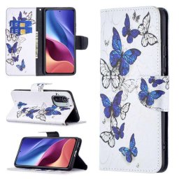 Калъф тип портмоне за Xiaomi Mi 11i 5G/POCO F3 5G - сини пеперуди