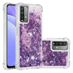 Силиконов гръб с течност с брокат за Xiaomi Redmi 9T- лилав