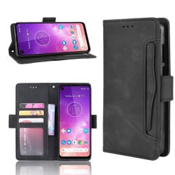 Кожен калъф тип портмоне с магнитно закопчаване за Motorola One Vision - черен