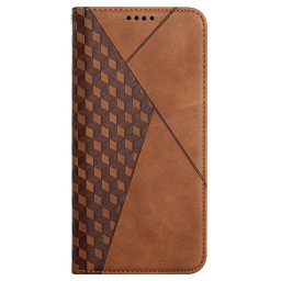 Кожен калъф тип портмоне с ромбоидна шарка за Xiaomi Redmi 9T - кафяв