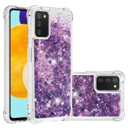 Силиконов гръб с течност с брокат за Samsung Galaxy A03s (166.5) - лилав