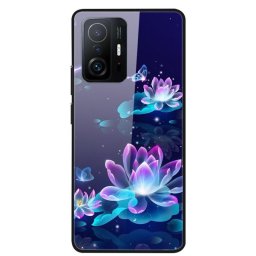 Силиконов кейс със стъклен гръб за Xiaomi 11T 5G/11T Pro - лилави цветя