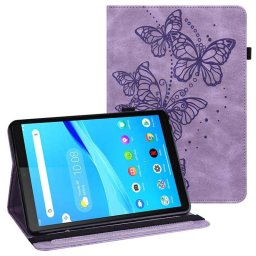 Кожен калъф с пеперуди за Lenovo Tab M8 - лилав