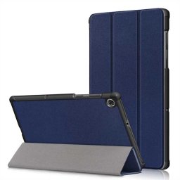 Кожен калъф със сгъващ се капак за Lenovo Tab M10 FHD Plus - тъмно син