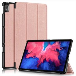 Кожен калъф със сгъващ се капак за Lenovo Tab P11 - розово злато