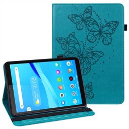 Кожен калъф с пеперуди за Lenovo Tab M8 - тъмно син
