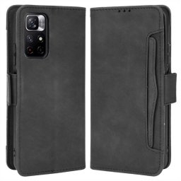 Кожен калъф тип портмоне с магнитна закопчалка за POCO M4 Pro - черен