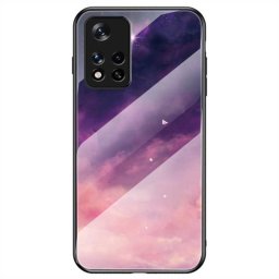 Силиконов кейс със стъклен гръб за POCO M4 Pro - лилави облаци