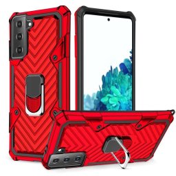 Хибриден гръб на черти със стойка за Samsung Galaxy S21 FE - червен