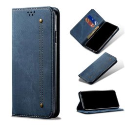 Кожен калъф тип портмоне за Samsung Galaxy S21 FE - син