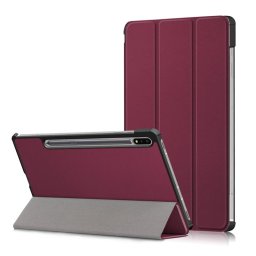 Кожен калъф със сгъващ се капак за Samsung Galaxy Tab S7 FE/S7+/S8+ 12.4 - винено червен
