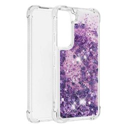 Силиконов гръб с течност с брокат за Samsung Galaxy S22 - лилав