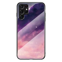 Силиконов кейс със стъклен гръб за Samsung Galaxy S22 Ultra - лилаво небе