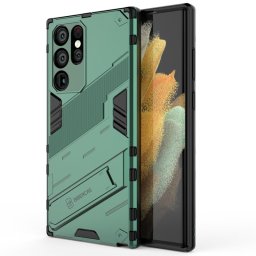 Хибриден гръб със стойка марка BIBERCAS за Samsung Galaxy S22 Ultra - зелен металик
