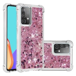 Силиконов гръб с течност с брокат за Samsung Galaxy A52/A52s 5G - розов