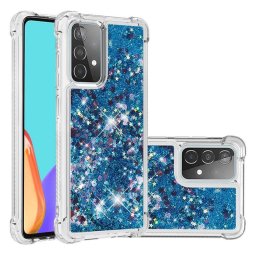 Силиконов гръб с течност с брокат за Samsung Galaxy A52/A52s 5G - син