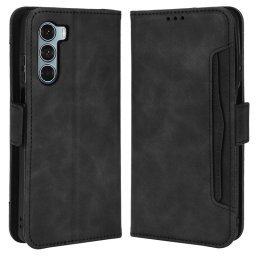 Кожен калъф тип портмоне с магнитно закопчаване за Motorola Moto G200 5G - черен