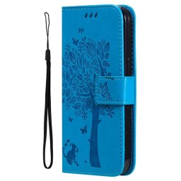 Кожен калъф тип портмоне с дърво за Nokia G11/G21 - светло син