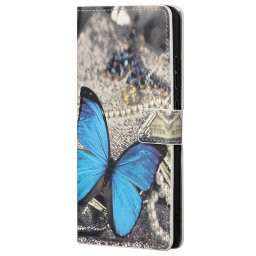 Кожен калъф тип портмоне за Nokia G11/G21 - синя пеперуда